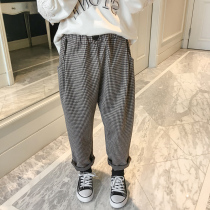 Korean girls spring pants 2021 New Korean version of spring and autumn children Foreign style Plaid casual pants childrens trousers