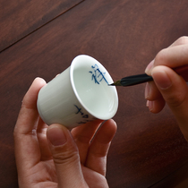 Kwai mouth cup blue and white hand-painted teacup Master Cup Single Cup smelling cup tea set calligraphy kung fu tea cup