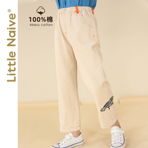 LittleNaive little naive girl straight jeans spring thin cotton white casual trousers
