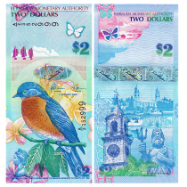 (Winning coin)Bermuda 2 2 Blue Bird Bird Note 2009 World Super Beautiful Note P-57b