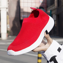 Spring Autumn Big Code Flying Textured Women Shoes Breathable Net Face Unlacing White No Shoestring Socks Shoe Tide Big Red Sneakers