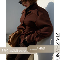 Z Boss Thick acetate Big tip Collar Pile Creamy waist X type shirt with long manmade horse hooded retro shirt woman