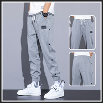 Grey White Pants Men 2022 Spring new ribs Buttons Basketball Pants Ins Tide Sports Casual Pants Men