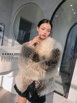 dearyan2021 new light yellow racoon dog fur fur integrated winter jacket V collar fur short jacket woman