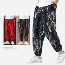 Zuo Du large mens summer loose bloomers plus fat plus linen big casual Haren pants Chinese style pants men