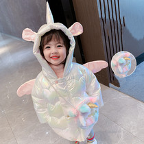 OKAIDI French girls winter clothing wings cotton clothes 2021 new childrens children foreign air thickened jacket baby boom