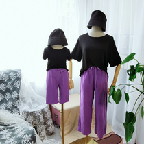 2021 spring summer parent-child new mother-daughter T-shirt loose mother-child cross-neck vest black and white top