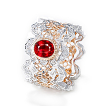 1 karat natural pigeon blood gem ring for women 18K jin xiang qian diamond lace colored gemstone ring customization