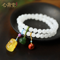 Xin Zhaitang (net meaning) natural high water head and Tian Jade Buddha beads round beads hand string beeswax leather pendant bracelet female