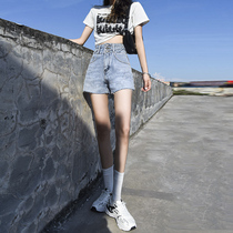 High waisted denim shorts Women summer thin a large size 2021 New breasted burrs micro loose hot pants hot pants