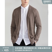 Early spring knitted jacket will breathe pure wool yarn Elegant camel mens knitted cardigan DAZ614
