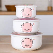 Ceramic fresh Bowl instant noodle bowl microwave oven special lunch box with lid refrigerator sealed box round set Bowl fruit box