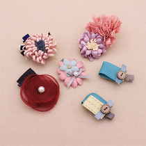 Korean version of new baby hairclip children cute lady headdress burnt ribbon suede flower hair accessories trim