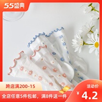 Crystal Glass Silk Socks Children Lace Flowers Edge Flowers Summer Thinness Chains South Korea Sweet and cute Japanese Department Silo Socks