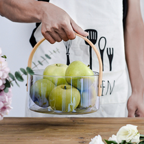 Fruit Pan Fruits Pan Hand Fruit Basket Pan Transparent Glass Strawberry Vegetable Salad Bowl Ice Bucket Home Kitchen Containing Lift Basket