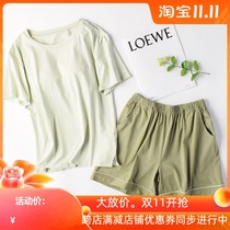 Pajamas Sleeping Pants Woman Summer Ice Porcelain Pure Cotton Home Clothing Two Suits Short Sleeve Shorts With Chest Cushion Extractable With New Pint