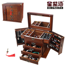 With Lock Jewelry Containing Box Retro Accessories Box Solid Wood Mass Large Capacity Drawer Home Jewelry Box Makeup Mirror