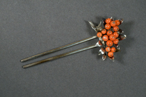 Incense Bar-Organic Red silver white Metal flower Japanese Antique jewelry Hairpin