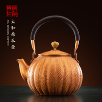 Zhu Bingren copper Chinese handmade forged Health small teapot single portable kung fu tea set Taihe pumpkin pot
