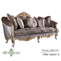 Isabella French style palace solid wood silk texture Jalot grey applique gold leaf elegant solid wood villa down sofa
