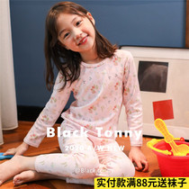 Winter style little black Tony Shu velvet thick underwear Autumn clothes Autumn pants set Childrens pure cotton little Black Tony pajamas home clothes