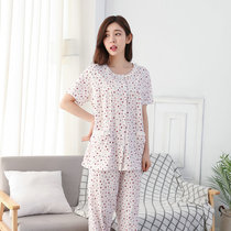 Middle-aged mother pajamas Lady summer short-sleeved Capri pants female pajamas cotton middle-aged and elderly short-sleeved female home wear