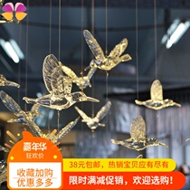 Spring air charm Glass bird indoor pendant Hotel shopping mall gold jewelry crystal bird environment layout