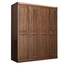  Chinese solid wood wardrobe combination Light luxury simple modern bedroom large wardrobe furniture four-door open walnut wardrobe