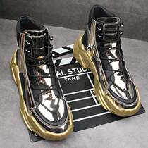 Tide paint pie Martin boots men in the bright face of hairstyle mens shoes English leather thick soles silver high-help shoes men