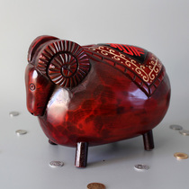 Wooden zodiac sheep piggy bank creative birthday gift home decoration handmade crafts ornaments wood carving piggy bank
