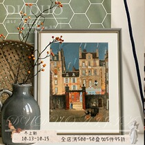 Snow night French retro living room decoration painting literary landscape hanging painting European style simple single childrens room mural