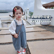 Children's clothing new 2021 autumn new children's clothing girls casual pants spring children baby denim belt pants tide