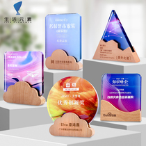 Creative solid wood crystal trophy lettering custom medals personalized custom company annual meeting staff honor awards products