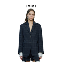 (Designer brand IMMI) fake two-piece S-button linen plaid casual thin suit 191JK032X