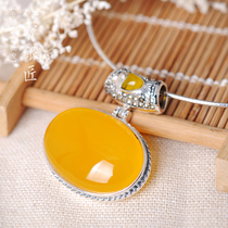 Babao silversmith S925 sterling silver natural yellow chalcedony pendant Thai retro fashion sweater chain women pendant