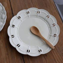 Nordic creative ceramic plate retro cream yellow hollow lace ceramic plate elegant texture wedding dinner plate