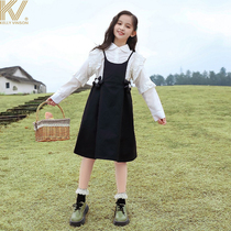 Girls spring clothing dress dress 2022 new foreign air CUHK Tong Chun autumn suit A character dress child braces for spring