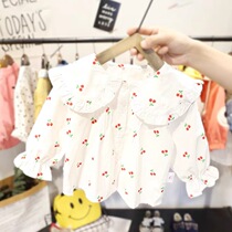 Girls white shirt pure cotton 2021 spring new female baby simple lapel shirt childrens wild Western style top