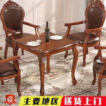 European-style solid wood dining table and chair combination small household dining table square long square dining table round with turntable