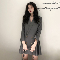 European station 2020 autumn new foreign style age-reducing temperament British wind waist thin professional suit dress female
