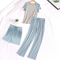 Summer ladies sleepwear Modale short sleeves shorts long pants thin with loose big code casual three sets of home conserved summer