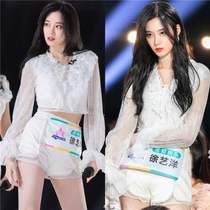 Xu Yiyang with clothing creation camp 2020 white shirt lace ruffle flared sleeves short style is very fairy