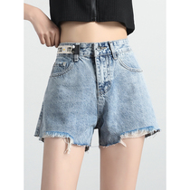 Light - colored hole jeans shorts female summer thin 2022 Korean edition relaxed leisure broad leg beggar pants hot pants