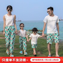 Beach parent-child outfit seaside family of three vacation 2021 new tide mother-daughter foreign style T-shirt pants set