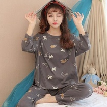 Korean version of thickened long-sleeved pajamas female spring and autumn students cute cartoon sweet loose can be worn outside the bed suit home clothes