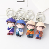 Cartoon Jeans Skew Satchel for boys and girls Doll Key Buttons Cute Three-dimensional Backpack Paparazzi Couple Key Pendants