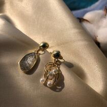 Elegant niche asymmetric earrings earrings female temperament ear clip simple gem delicate pearl ear clip earless female