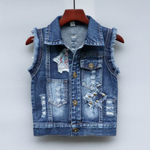 Boy cowboy waistcoat in spring autumn CUHK Tong-kan shoulder jacket girl vest boy outside wearing foreign air spring and autumn waistcoat