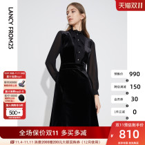 Long Sleeve Vintage Hepburn Velvet Premium Slim Fit Chic Fall 2020 Dress