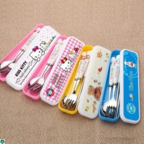 New cartoon cute stainless steel chopsticks creative spoon two-piece set childrens soup spoon primary school students portable meal